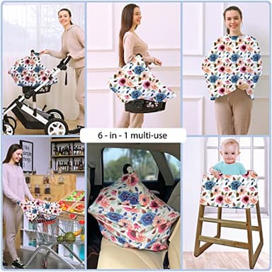 Car Seat Covers for Babies - Multi- use Nursing Carseat Canopy, Breastfeeding Covers, Baby Shower Gifts for Boys and Girls (Colourful Rose) - Image 5