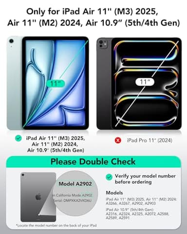 ESR for iPad Air 11 Inch Case M3/M2 (2025/2024), iPad Air 5th/4th Gen Case (2022/2020) 10.9 Inch with Pencil Holder, Removable Magnetic Cover, Vertical Stand, Rebound 360 Series, Black - Image 2