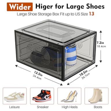 8 Pack Thicken & Clear Shoe Boxes Organizer with Magnetic Door, Stackable Storage Boxes for Shoes, Boot, Sneaker - Harder Plastic Shoe Storage Stackable Shoe Boxes for Closet Shoes Wall, Black - Image 4