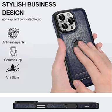 KSELF Leather Case for iPhone 16 Pro Max Case, Protective Slim with Kickstand Shockproof Phone Cases, Built-in Invisible Stand Compatible with iPhone 16 Pro Max 6.9'' (Blue, for iPhone 16 Pro Max) - Image 3