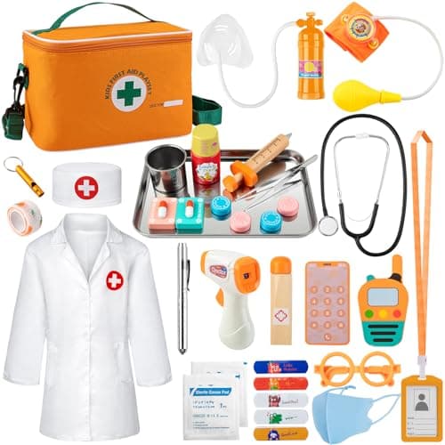 EFO SHM Doctor Kit for Kids, 34 Pcs Kids Doctor Playset kit for Toddlers 3-5 with Medical Storage Bag & Real Stethoscope, for Boys and Girls Fun Role Playing Game, Doctor Play for Kids Toddlers - Image 1