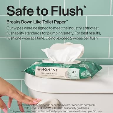 The Honest Company Flushable Wipes for Sensitive Skin | Fragrance Free, Hypoallergenic, 99% Water, Safe to Flush | pH Balanced Feminine Wipes | Tropical Leaves, 126 Count - Image 2