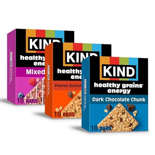 KIND Healthy Grains Energy® Bars 30ct Variety Pack, Dark Chocolate Chunk, Peanut Butter Dark Chocolate, and Mixed Berry, 18-21g Whole Grains, Made with Super Grains, Gluten Free Snacks - Image 1