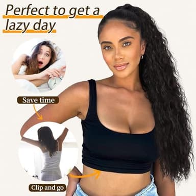 ORSUNCER Ponytail Extension Claw 26" Curly Pony Tail Clip in Claw Hair Extensions Fluffy Natural Looking Synthetic Hairpiece for Women Black Brown - Image 7