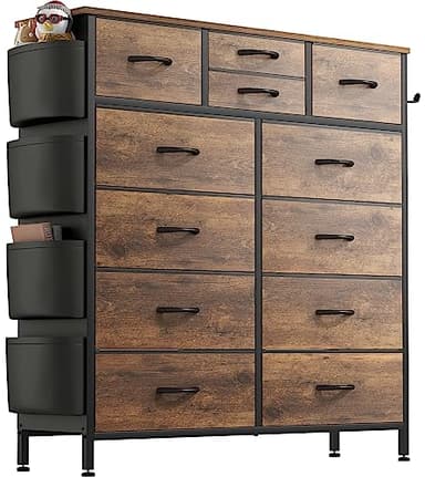 Lulive Dresser for Bedroom with 12 Drawers, Tall Dresser Chest of Drawers with Side Pockets and Hooks, Fabric Dresser Storage Tower for Closet, Hallway, Living Room (Rustic Brown) - Image 1