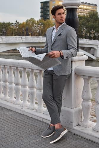 VILOCY Men's Casual Dress Sneakers Oxfords Business Mesh Breathable Walking Shoes Tennis Comfortable Fashion Office EU44 Grey - Image 2