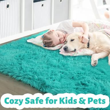 Amdrebio Blue Area Rugs for Bedroom, Fuzzy Fluffy Furry Rug 5x8 for Living Room, Cute Plush Shaggy Carpet for Kids Teen Girls Boys, Baby Light Turquoise Teal Rugs for Nursery Playroom Classroom Dorm - Image 2