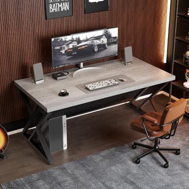 LVB Grey Desk, Industrial Wood Home Office Computer Desk for Bedroom, Farmhouse Metal Wooden Study Work PC Gaming Writing Table, Modern Simple Executive Writing Desk, 47 Inch, Light Gray - Image 3