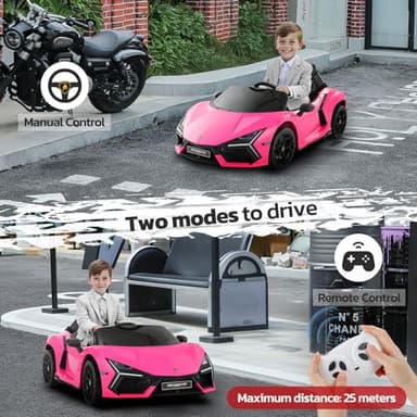 ELEMARA Licensed Lamborghini Ride On Car with Scissor Door,Electric car for Kids with Remote Control,12V Kids Car with Bluetooth,LED Light,MP3 Player and Wide Seat(Pink) - Image 4