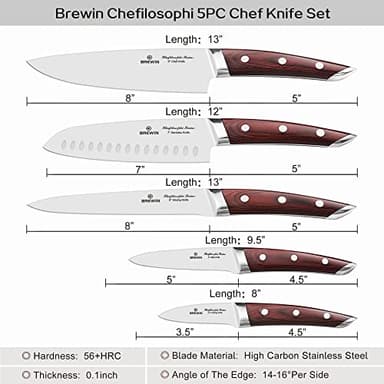 Brewin CHEFILOSOPHI Japanese Chef Knife Set 5 PCS with Elegant Red Pakkawood Handle Ergonomic Design,Professional Ultra Sharp Kitchen Knives for Cooking High Carbon Stainless Steel - Image 5