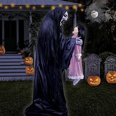 Haunted Hill Farm Soul Sucker Demon Reaper with Child by Tekky, Motion-Activated Talking Halloween Animatronic for Creepy Indoor or Covered Outdoor Halloween Decorations, Plug-in or Battery Operated - Image 9