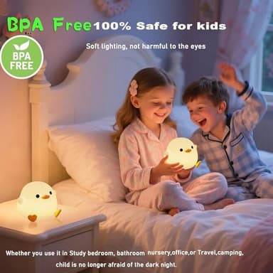 HAPPYBAG Cute Pea Duck Night Light,Duck Lamp,2 Levels Dimmable Silicone Ducky Light,LED Squishy Animal Light for Kids Sleep,Rechargeable Bedside Touch Lamp, Kids Room Decor Gift Toy - Image 4