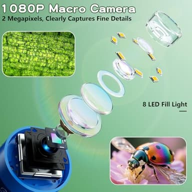 Odatay Microscope for Kids with 12 Slides, 100X-1000X 1080P Digital Handheld Kids Microscope, Mini Portable Pocket Miniscope Science Toys Gifts for 3+ 4 5 6 7 8 9 10 11 12 Year Old Boys Girls, Blue - Image 3