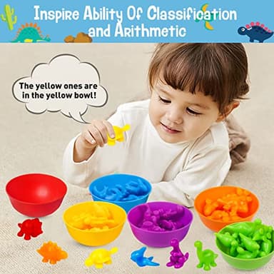 NAODONGLI Counting Dinosaurs Color Sorting Toys with Rainbow Bowls for Kids Sensory Training & Counting Activity Montessori Education Learning Activities Easter Gift for 3-5 Years Old Boys Girls - Image 2