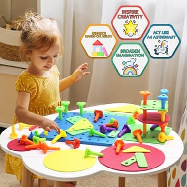 Peg Board Toy set 73Pcs DIY Building Stacking Toys for Kids 3-6 Years Old,STEM Educational Kids Toy for Brain Development,Montessori Sensory Toys,Upgrade Various Foam Board Plastic Lacing String Game - Image 8