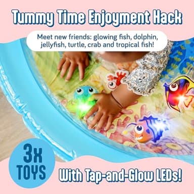 SplashEZ Lights Up Tummy Time Water Mat for Babies, 30" X-Large Baby Water Mat Tummy Time for Sensory Play with LED Glowing Fishes, Inflatable Fun Play Pad for Infants & Toddlers 3 to 36 mo - Image 3