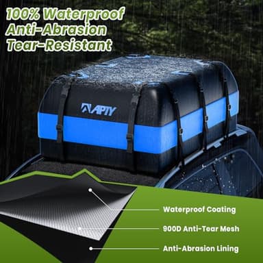 APTY 21 Cubic Feet Car Rooftop Cargo Bag Carrier, Soft Roof Top Luggage Bag for All Vechicles with/Without Racks - with Waterproof Zip, Luggage Lock, Anti-Slip Mat, Storage Bag, Door Hooks, Blue - Image 4