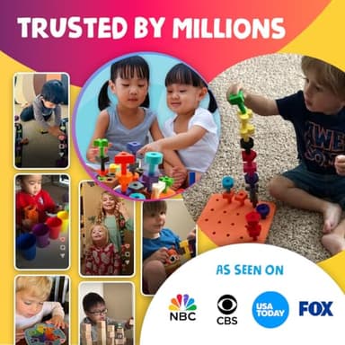 Skoolzy Peg Board Set - Montessori Toys for 2 Year Old - 38 Pc Plastic Peg Board for Kids with Shapes - Occupational Therapy Toys with Pegs, Dice, Lacing String & Storage Bag - Image 7