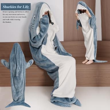 Halloween Costumes Shark Blanket Hoodie Onesie for Adult Super Soft Cozy Flanne Wearable Shark Blanket Shark Cosplay for 69-77 Inch Height (Blue Shark, X-Large) - Image 4