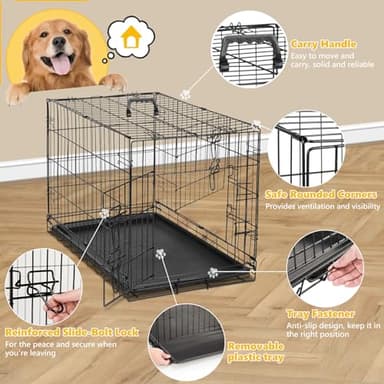 DUMOS 24-Inch Dog Crate, Small Double-Door Folding Metal Kennel with Divider Panel and Leak-Proof Pan, Portable Dog Cage for Indoor, Outdoor, and Travel - Image 4