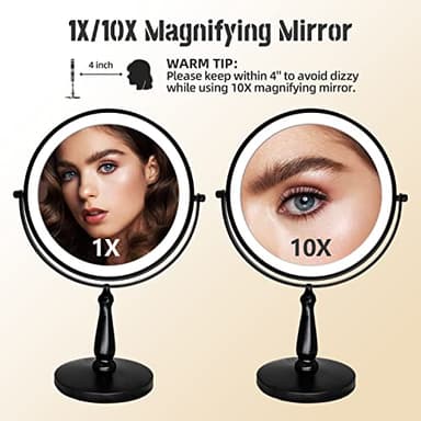 WIZCHARK 9 "Large Light Makeup Mirror, 1x / 10x True HD Magnifying Mirror, 3-Color LED Light dimmable, 2 Rechargeable Makeup Mirrors 360° Rotation, Standing Desk Makeup Mirror, Black - Image 6