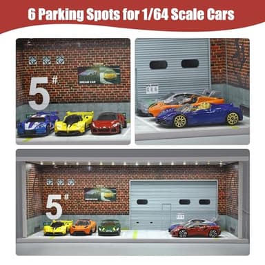Saichotoy Display Case for Hot Wheels: Stackable Parking Garage for 1/64 Scale Matchbox Toy Car, FoamBoard Storage for Monster Trucks with LED Light and Acrylic Cover, Graffiti Wall - Image 2