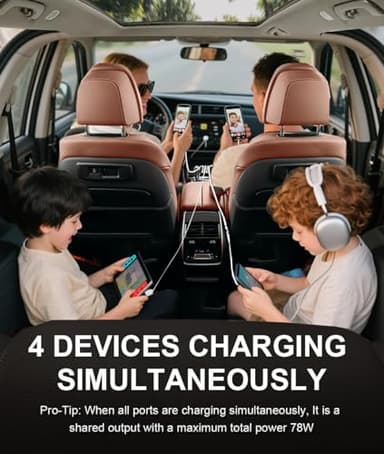 78W Quad-Port 12V USB Outlet - Dual QC3.0 & PD3.0 Quick Charge Car Charger Socket with Voltmeter, Aluminum Alloy Waterproof USB C Port for Car Boat Marine Motorcycle RV Truck ATV Golf Cart - Image 3