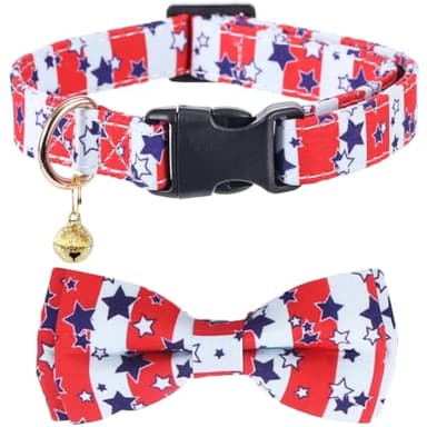 American Flag Dog Collar with Removable Cute Bow Tie Adjustable Patriotic 4th of July Pet Collars Independence Day Large - Image 1