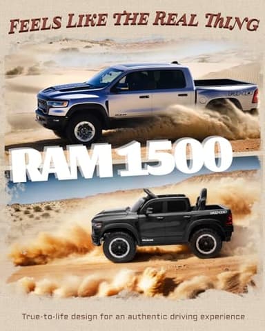 First Ride On 12V Licensed Ram 1500 Ride on Toy for Kids, Toddler Ride on Pickup Truck with Parent Remote Control, Electric Car for Kids with Truck Bed Storage, 3 Point Safety Belt (Black) - Image 2