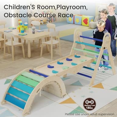 ElegantCrafts Pikler Triangle Set with Cushion, Montessori Climbing Set, Indoor Climb Toys, Indoor Playground Jungle Gyms, 9 Combinations Climbing Toy Set for Toddler, Baby, Kids 1-4 - Image 2