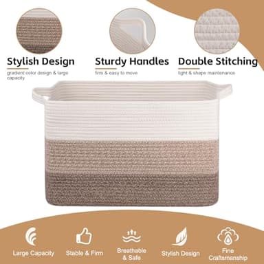 OIAHOMY Large Storage Basket, Cotton Rope Woven Blanket Basket, Toy Bin for Baby Room, Container for Blanket Storage in Living Room, 20''×16''×12'', Gradient Brown - Image 6