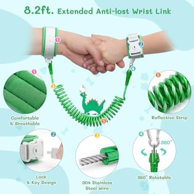 Dr.meter 3 in 1 Toddler Harness Leash + 8.2ft Anti Lost Wrist Link, Cute Dinosaur Kids Safety Harness Tether with Key Lock, Child Protective Leashes While Walking for Outdoor Activity Keep Kids Close - Image 5