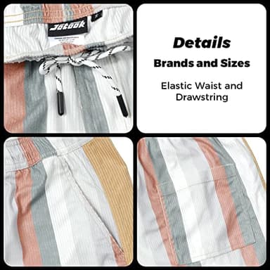 JOTOOK Men's Casual Drawstring Corduroy Shorts Elastic Waist Summer Shorts with Pocket Printed Short Medium Grey White Stripe - Image 6