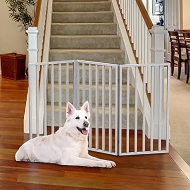 Pet Gate - 3-Panel Indoor Foldable Dog Fence for Stairs, Hallways, or Doorways - 54x32-Inch Wood Freestanding Dog Gates by PETMAKER (White) - Image 1