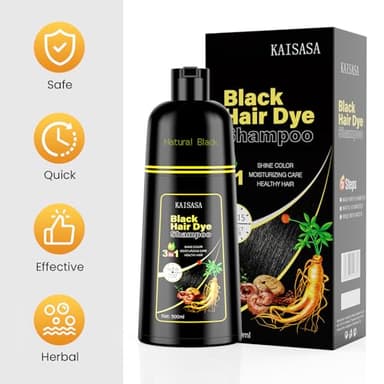 KAISASA Black Hair Dye Shampoo 3 in 1, Hair Color Shampoo for Women and Men, Hair Dye to Cover Gray Hair, Herbal Ingredient Shampoos for Grey Hair Coverage 500ml (Black) - Image 7