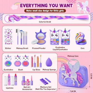 Kids Makeup Kit for Girl - Girls Makeup Kit Toys with Flying Horse Storage Case, Kids Play Makeup Set for Christmas Birthday Gift 3-12 Years Old - Image 6