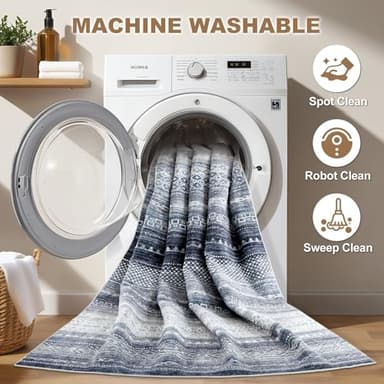 Nakagishi Area Rugs 9x12 Living Room Rug: Washable Boho Large Neutral Modern Soft Stain Resistant Indoor Floor Non-Slip Moroccan Accent Carpet for Bedroom Nursery Kid Playroom Office Dining Room- Blue - Image 2