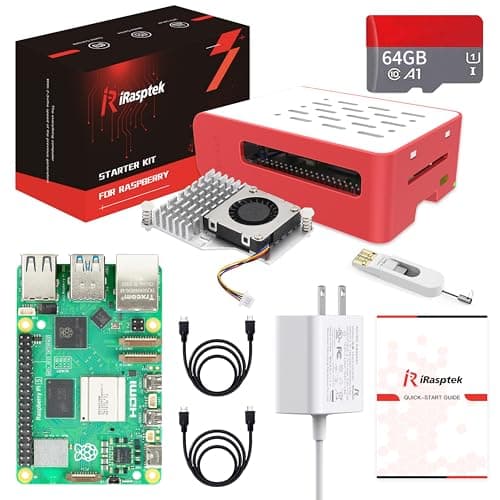 iRasptek Starter Kit for Raspberry Pi 5 RAM 8GB -Pre-Loaded with 64GB Edition Raspberry Pi OS (Red&White Case) - Image 1