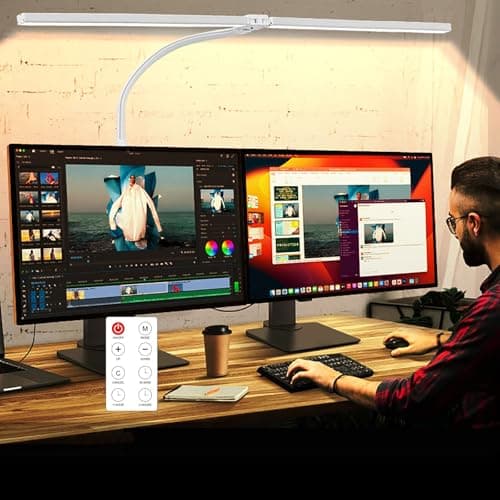 MACASA Double Head LED Desk Lamp with Timer of Remote Control 24W Brightest Computer Desk Light Office Lamp for Workbench Drafting Architect Study Reading Gaming with Anti-Glare Cover - Image 1