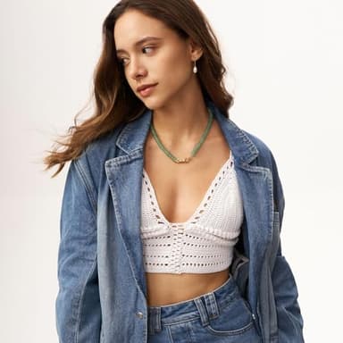 Green Aventurine Gemstone Beaded Choker Necklace for Women 14K Gold Bow Birthstone Beads Chokers - Image 2