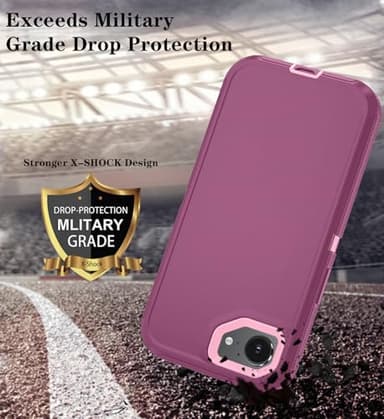 ouyncase Phone Case for iPhone 16e Case with HD Screen Protector, Heavy Duty Shockproof & DustProof & Dropproof 3-Layer Cover Phone Case for iPhone 16e,WineRedPink - Image 4