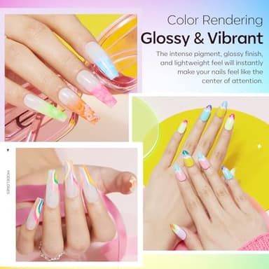 modelones 40 Pcs Gel Nail Polish Set, 36 Colors Rainbow Neon Gel Polish Bright Hot Pink Green Yellow Purple Blue Glitter Nail Gel Polish with Soak Off Base Coat& Matte Glitter Glossy Top Coat - Image 4