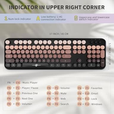 Wireless Keyboard and Mouse Combo, 104 Round Keys Cute Colorful Keyboard and Mouse with Retro Typewriter for PC/Mac/Laptop/Tablet/Computer/Windows Black - Image 3