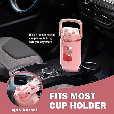 BLUEGO 40 oz Glass Water Bottle with Straw, Leakproof Glass Drinking Bottle with Time Marker and Silicone Sleeve, Wide Mouth Water Bottle for Travel, Gym, Workout, Pink - Image 6