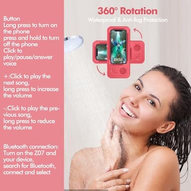 Fanlory Shower Phone Holder with Wireless Bluetooth Speaker, Waterproof 480 Rotation Viewable Shower Phone Stand Case Mount Speakers for Bathroom Wall Mirro for 4"- 6.8" Cell Phones - Image 6