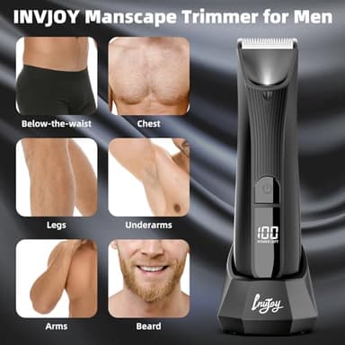 INVJOY Manscape Body & Pubic Hair Trimmer for Men w/Light - No Nick, No Cut, Balls Trimmer - No Razor Burn Groin, Body Groomer Shaver, IPX7 Waterproof Electric Razor w/Recharge Dock, Gift for Men Dad - Image 2
