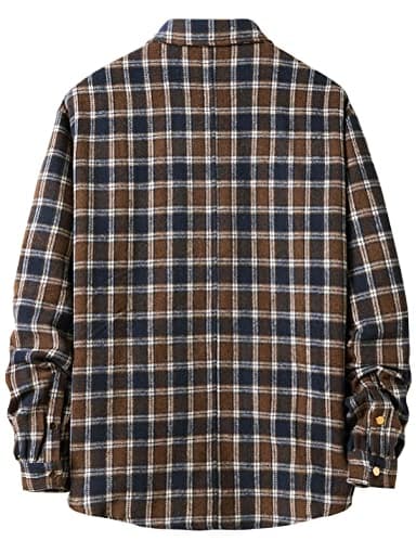 Locachy Men's Casual Cotton Plaid Shirts Long Sleeve Button-Down Flannel Overshirt Jacket Blue&Coffee Plaid M - Image 2