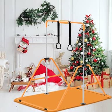 ZUETK Expandable Gymnastics Bar with Mat for Kids, Adjustable Height Junior Training Kip Bar, Folding Gymnastic Horizontal Bars Monkey Bar, Home Gym Equipment for Kid Gymnasts, Child, Girl, Boy - Image 8