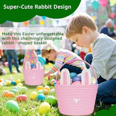 Easter Baskets for Kids, Gifting Basket Girl Boy Teen Toddler Infant, Woven Bunny Easter Basket With Handle, Large Blue Empty Storage for Filling Custom Personalized Stuffers Gifts Candy Sanck Eggs - Image 3
