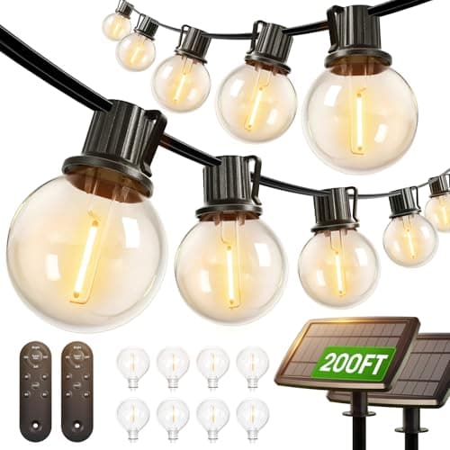 addlon 200FT(2 Pack*100FT) Solar String Lights Outdoor Waterproof with Remote, Dimmable Commercial Grade Solar Powered String Lights with 108 LED Bulbs, Hanging Light for Backyard Party Decor - Image 1